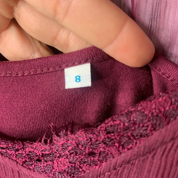 Sundance Red Burgundy Lace Trim tiered Midi‎ Dress Flapper Size 8 wedding guest - Picture 7 of 8